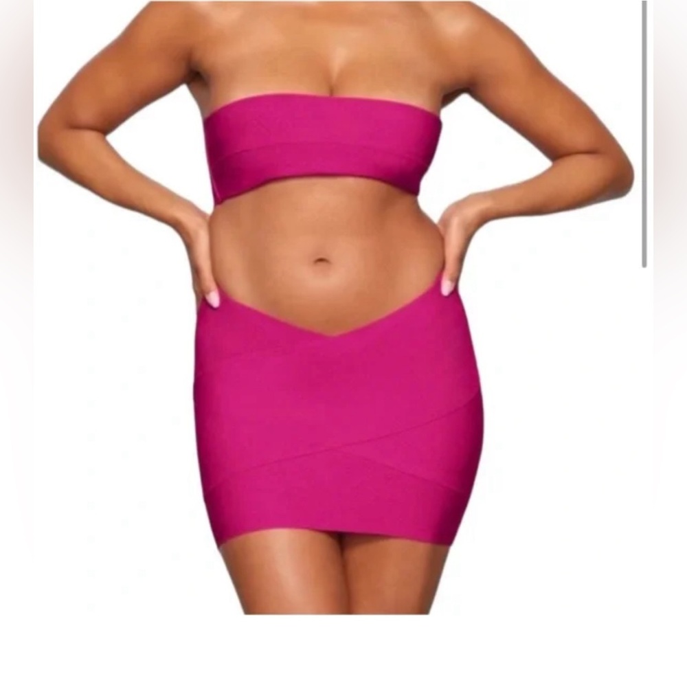 SKIMS SWIM SET KNIT BEACHWEAR BANDEAU BIKINI TOP & SKIRT SET 4XL Color: Lollipop